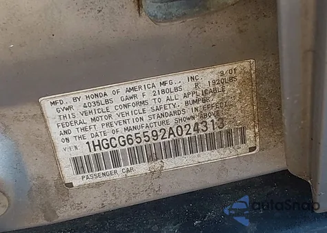 2002 Honda Accord 2.3 Lx из США, поврежденный, VIN 1HGCG65592A024313